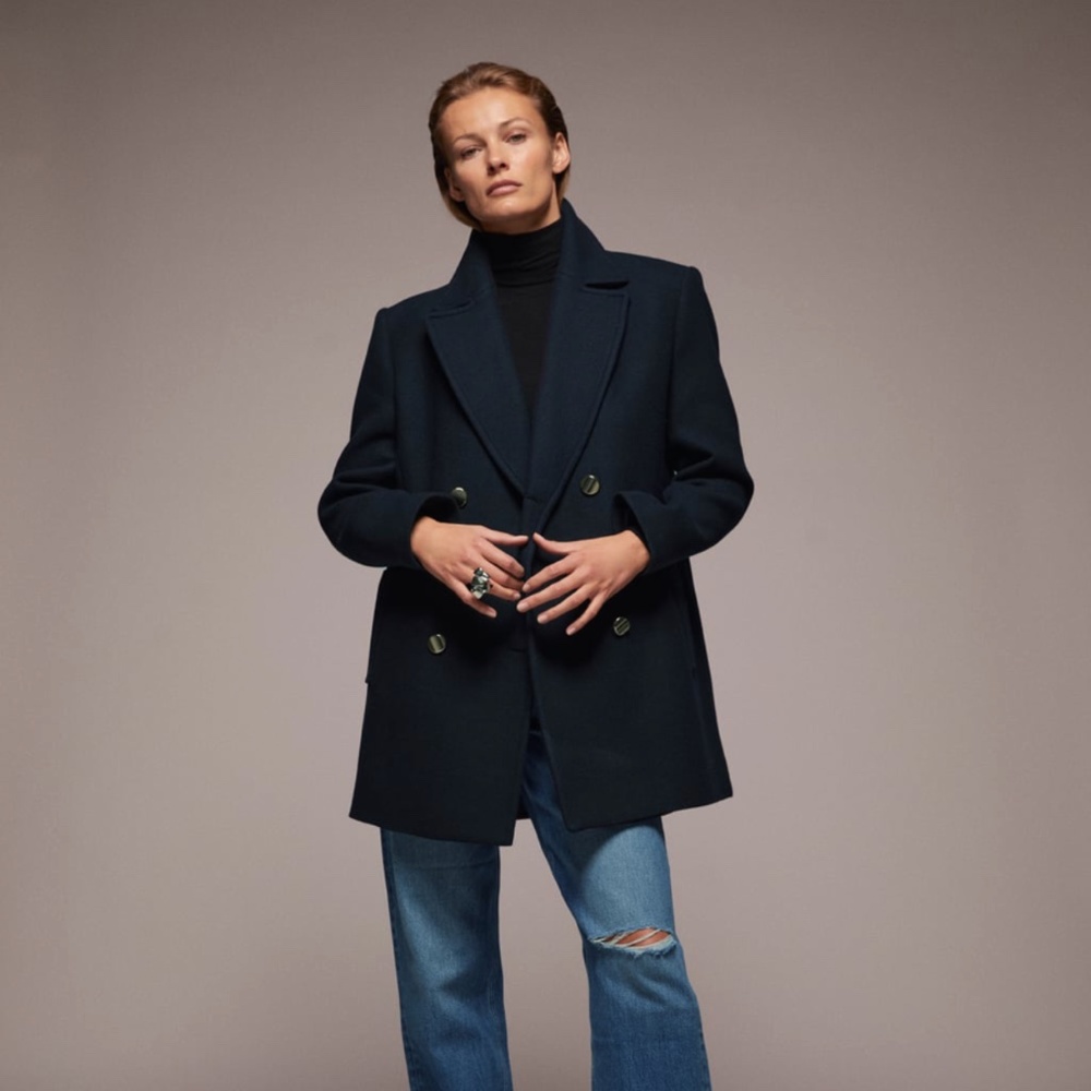 Navy Blue Double-breasted Coat